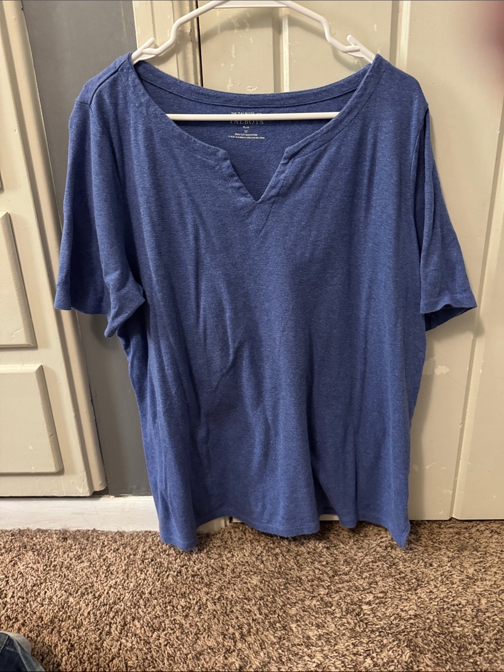 Talbots Heathered Indigo Split-Neck Short Sleeve Tee